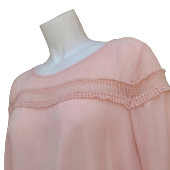 LUSH NORDSTROM Pink Chiffon Crop Top M Blouse Tapered Bell Sleeve Embroidered - Picture 9 of 14